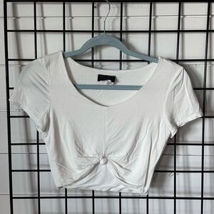 Hot Miami Styles Cropped‎ T-Shirt Womens S White Twisted Stretch